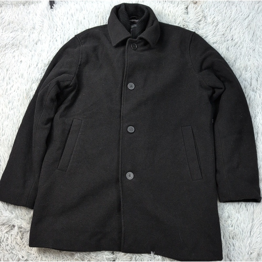 Kenneth Cole Reaction Jacket Mens M Black Wool Blend Pockets Preppy Button Up